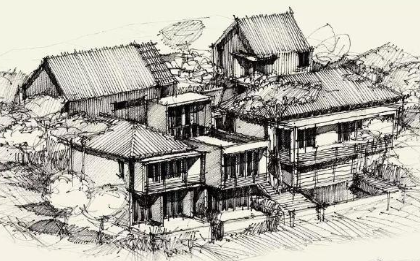 建筑方案初期草图手稿